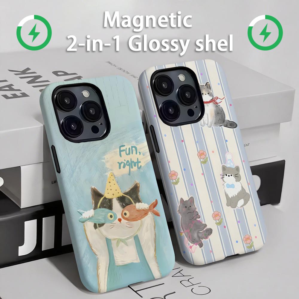 Apple Iphone 15 - Niedliche Katzen und Hunde Handyhülle Magnetisch