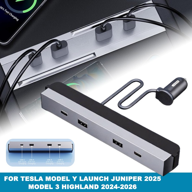Usb Hub Type C - Mittelkonsolen-Autoadapter Multi-Port 65W Typ-C USB-Hub Schnellladung